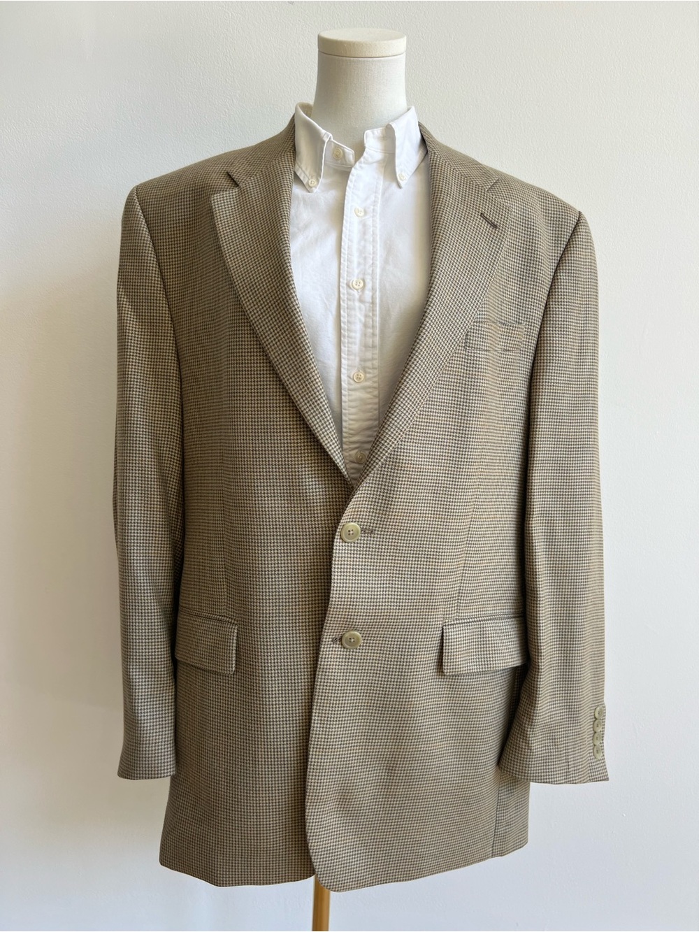 VTG Lauren Ralph Lauren Men's 44L Beige Brown Check Silk Wool Canadian Made FLAW